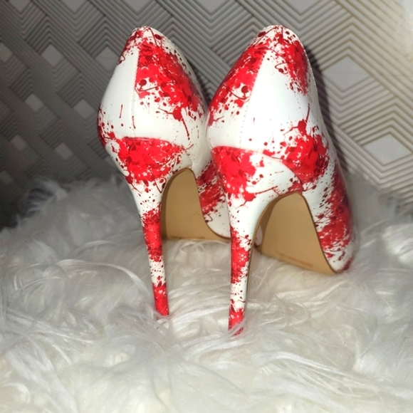 White heels red splatter print - Picture 2 of 7
